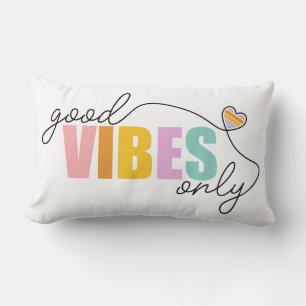 Good Vibes Only Rainbow Heart Lumbar Pillow