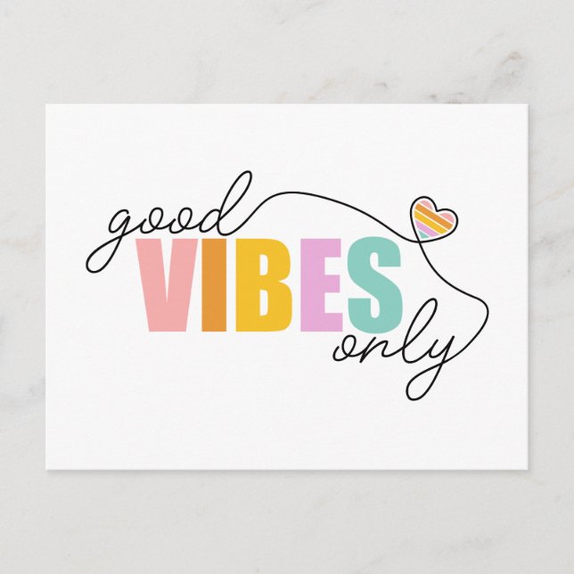 Good Vibes Only Rainbow Heart Postcard (Front)