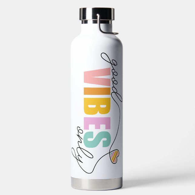 Good Vibes Only Rainbow Heart Water Bottle (Left)