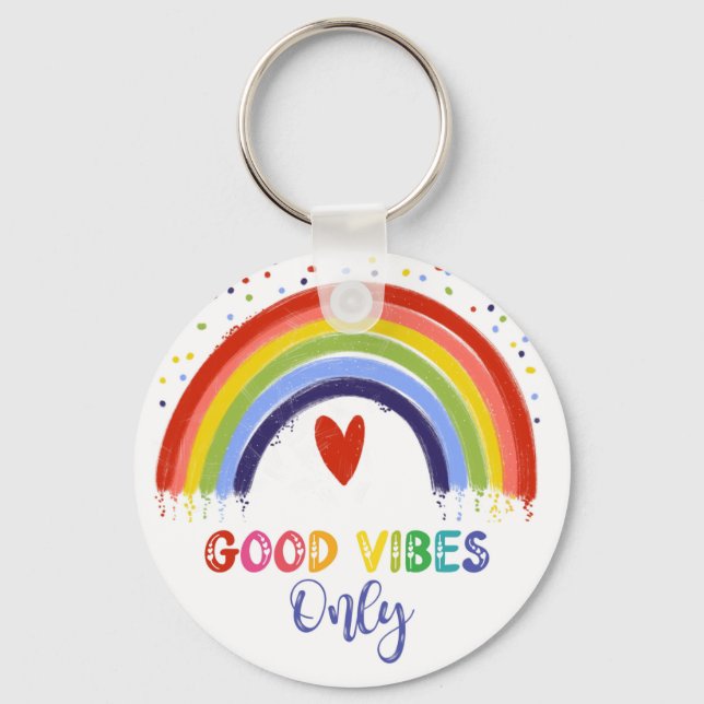 good vibes only rainbow mental health card keychain (Front)