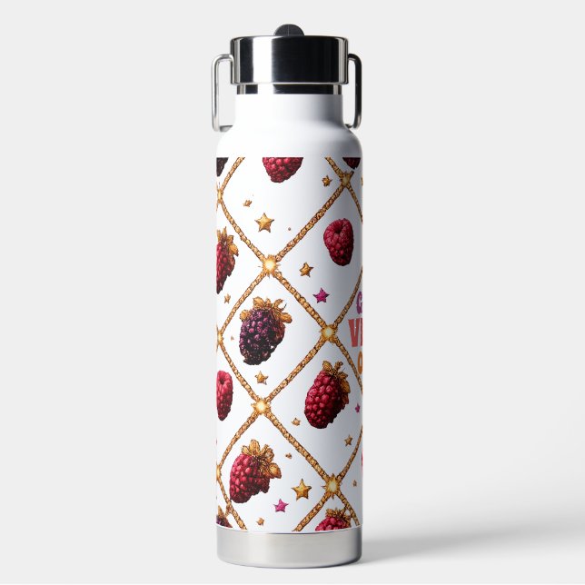 Good Vibes Only Raspberry & Blackberry Pattern Sta Water Bottle (Front)