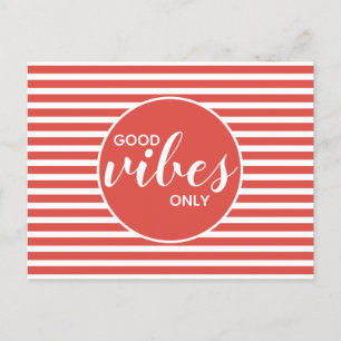 Good Vibes Only Red &  White Typography Quote Announcement Postcard