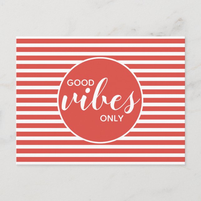Good Vibes Only Red & White Typography Quote Postcard (Front)