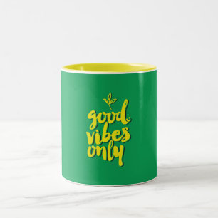 Good Vibes Only Retro Calligraphy Green Yellow Two-Tone Coffee Mug