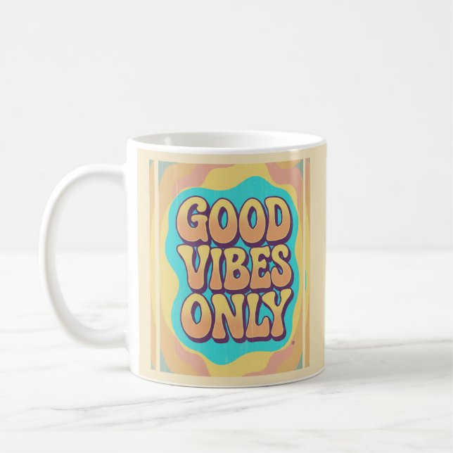 Good vibes only retro groovy style coffee mug (Left)