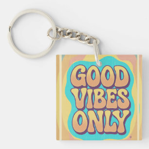 Good vibes only retro groovy style keychain