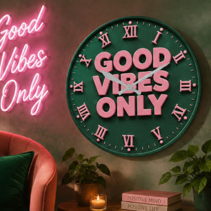 Good Vibes Only Retro Positive Quote Large Clock
