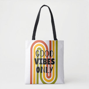 'Good Vibes Only' Retro Rainbow Tote Bag