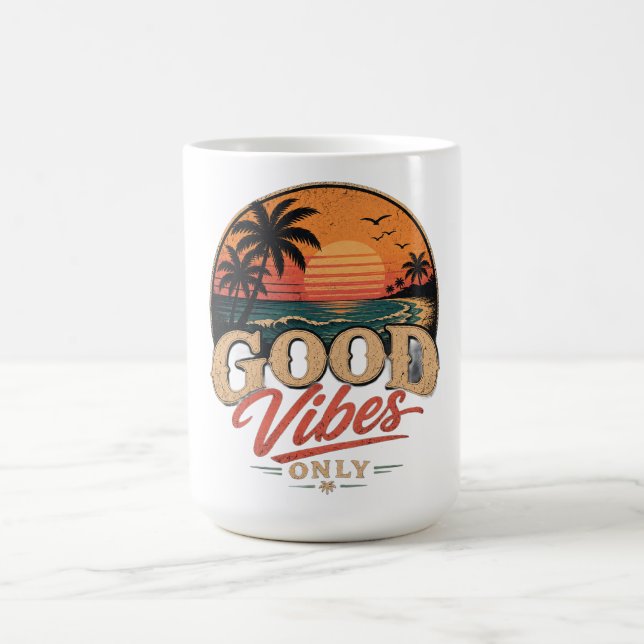 Good Vibes Only Retro Sunset Design Coffee Mug (Center)