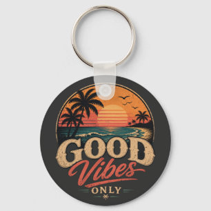 Good Vibes Only Retro Sunset Design Keychain
