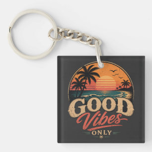 Good Vibes Only Retro Sunset Design Keychain