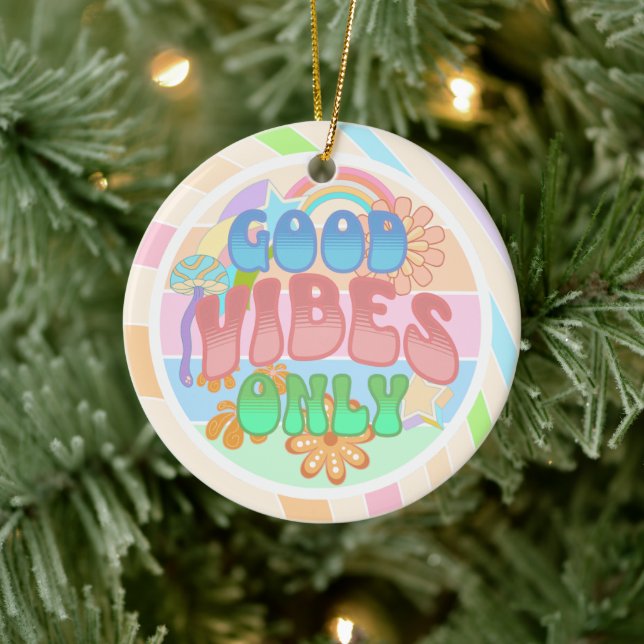 Good Vibes Only | Retro Vintage  Ceramic Ornament (Tree)