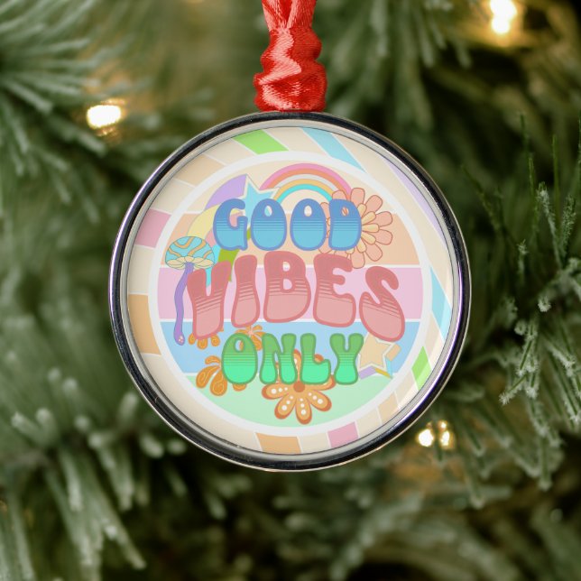 Good Vibes Only | Retro Vintage  Metal Ornament (Tree)