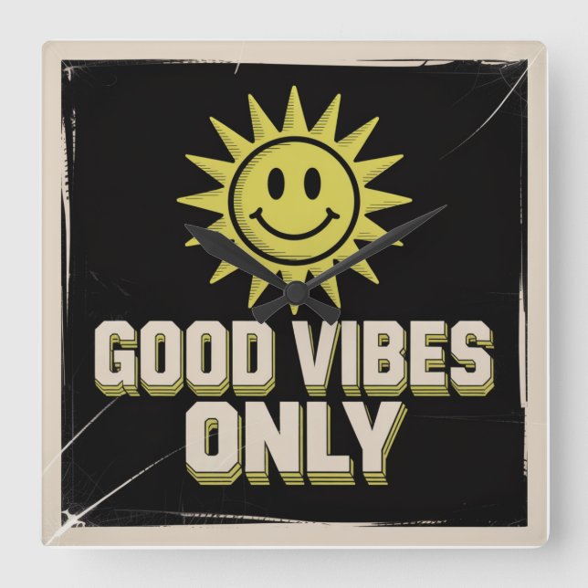 Good Vibes Only Square Wall Clock (Front)