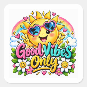 Good Vibes Only Sun Rainbow Square Sticker