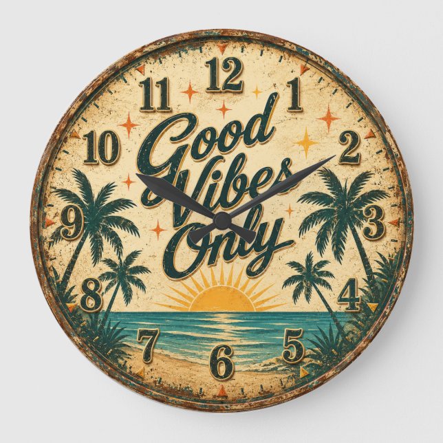 Good Vibes Only Tropical Beach  Large Clock (Front)