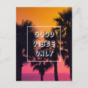 "Good Vibes Only" Tropical Beach Palms Sunset Postcard