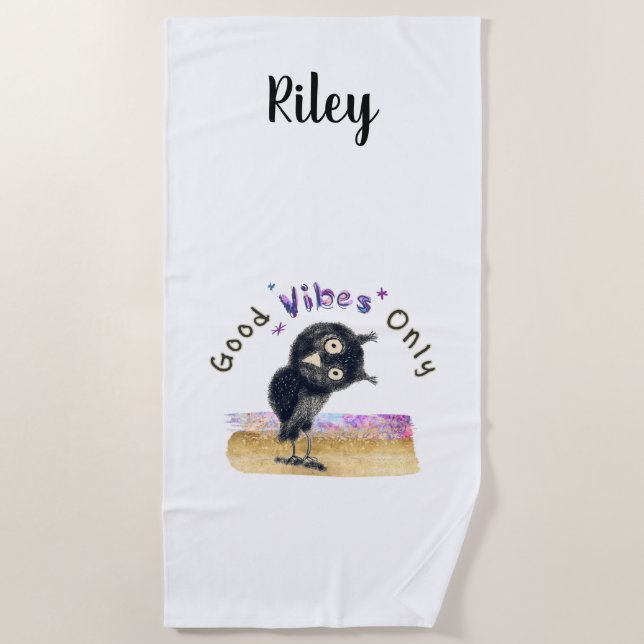 Good Vibes Only with Curious Owl Beach Towel (Front)