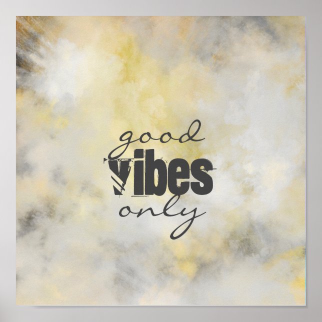 good vibes only yellow and gray wall art quote (Front)