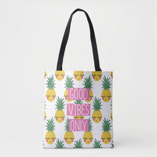 Good Vibes Pineapples Summer Pattern Tote Bag (Front)