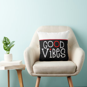 Good Vibes Positive Quote White Red Black Throw Pillow