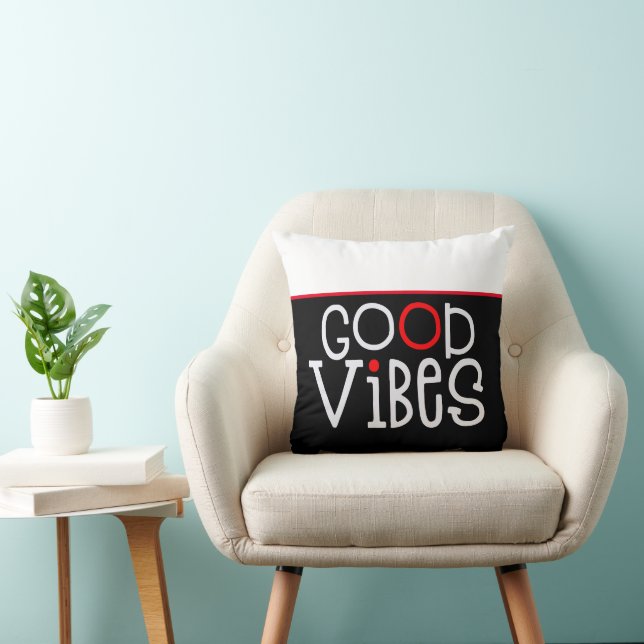 Good Vibes Positive Quote White Red Black Throw Pillow (Chair)