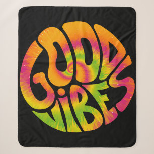 Good vibes quote. Tie dye psychedelic surreal font Sherpa Blanket