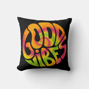 Good vibes quote. Tie dye psychedelic surreal font Throw Pillow