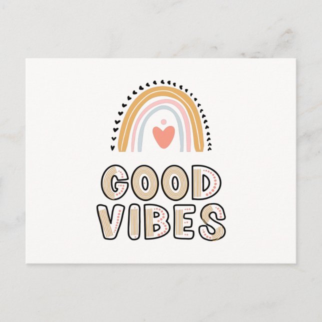 Good Vibes Rainbow Boho Lettering Postcard (Front)