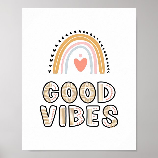 Good Vibes Rainbow Boho Lettering Poster (Front)