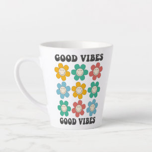 Good Vibes Retro Colorful Daisy Flowers Latte Mug