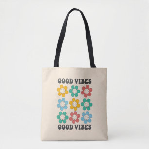 Good Vibes Retro Colorful Daisy Flowers Tote Bag