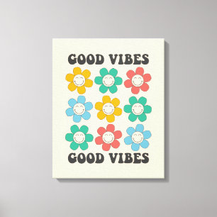 Good Vibes Retro Colourful Daisy Flowers Canvas Print