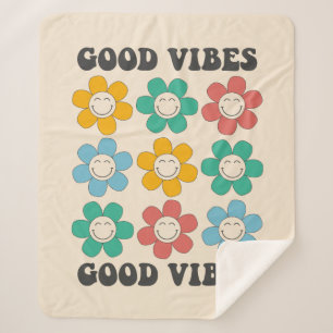 Good Vibes Retro Colourful Daisy Flowers Sherpa Blanket