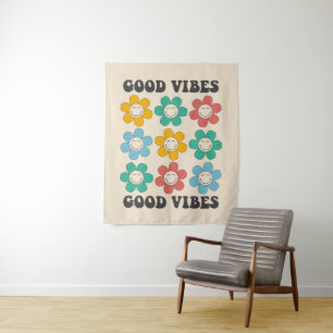Good Vibes Retro Colourful Daisy Flowers Tapestry