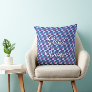 Good Vibes Retro Purple to Blue Geometric Abstract Throw Pillow