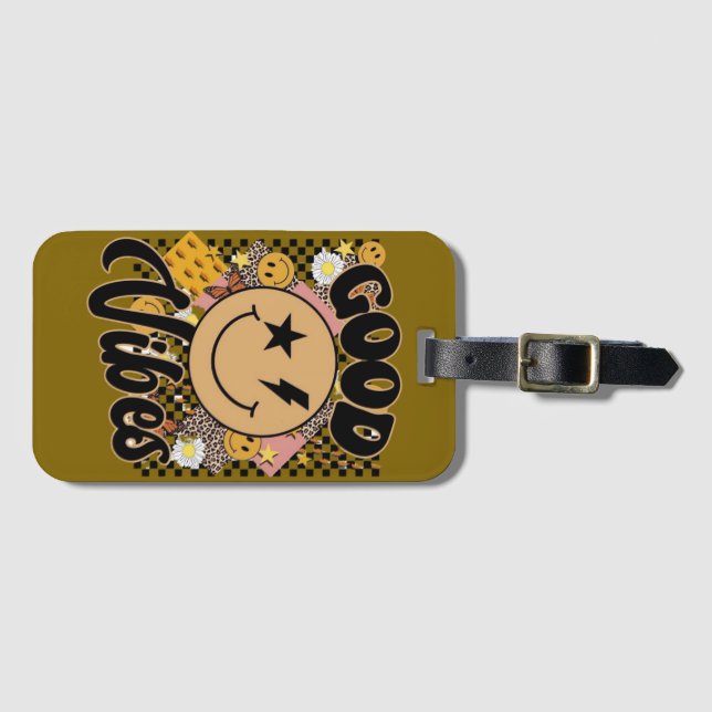 Good Vibes Smiley Face Luggage Tag (Front Horizontal)