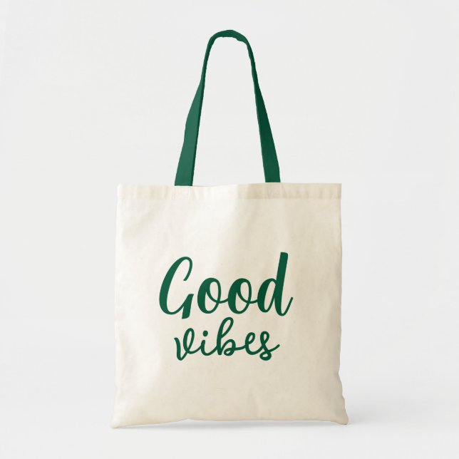 Good Vibes Stylish Modern Minimal Monogram Cute Tote Bag (Front)