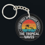 Good Vibes Summer Tropical Waves-64107 Keychain<br><div class="desc">Retro tropical sunset design with palm trees,  ocean waves,  and beach vibes,  perfect for summer lovers,  vacation gifts,  and coastal-style products.
(Design code-64107)</div>