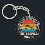 Good Vibes Summer Tropical Waves-64107 Keychain<br><div class="desc">Retro tropical sunset design with palm trees,  ocean waves,  and beach vibes,  perfect for summer lovers,  vacation gifts,  and coastal-style products.
(Design code-64107)</div>