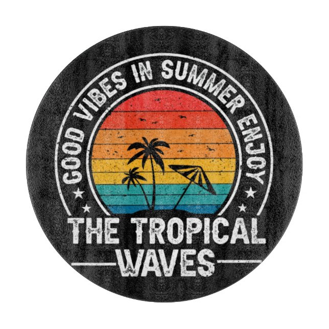 Good Vibes Summer Tropical Waves Cutting Board (Front)