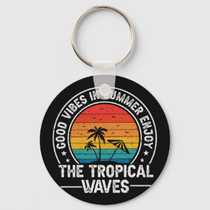 Good Vibes Summer Tropical Waves Keychain