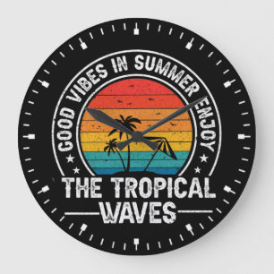 Good Vibes Summer Tropical Waves Large Clock