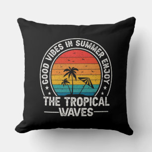Good Vibes Summer Tropical Waves Throw Pillow