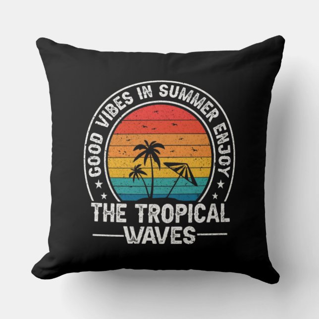 Good Vibes Summer Tropical Waves Throw Pillow (Front)