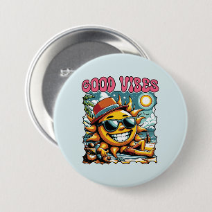 Good Vibes - Sunshine - Retro Summer 3 Inch Round Button