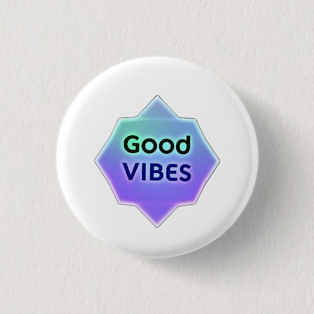 "Good Vibes" Text on Gradient Star Shape 1 Inch Round Button (Front)
