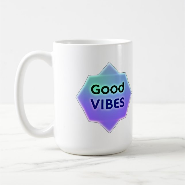 "Good Vibes" Text on Gradient Star Shape Coffee Mug (Left)