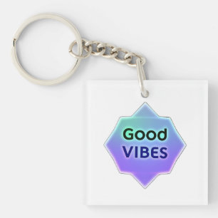 "Good Vibes" Text on Gradient Star Shape Keychain