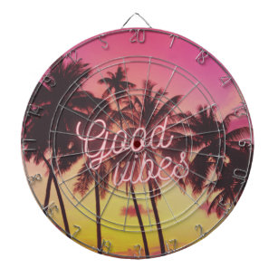 Good Vibes Tropical Pink Sunset Palm Tree Beach Dartboard